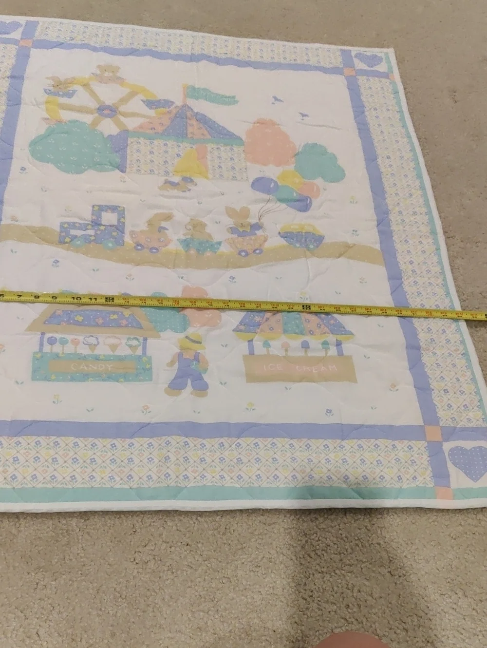 Baby Nursery Patchwork Quilt Pastel Multicolor Bunny Train Y2K Cottagecore Retro